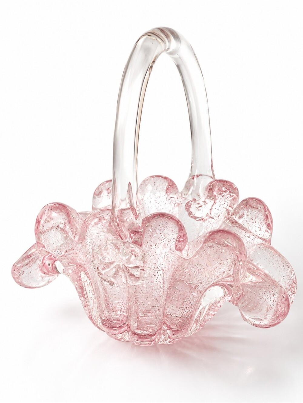 Vintage AVeM Murano Bullicante Pink Art Glass Basket Bowl Italy